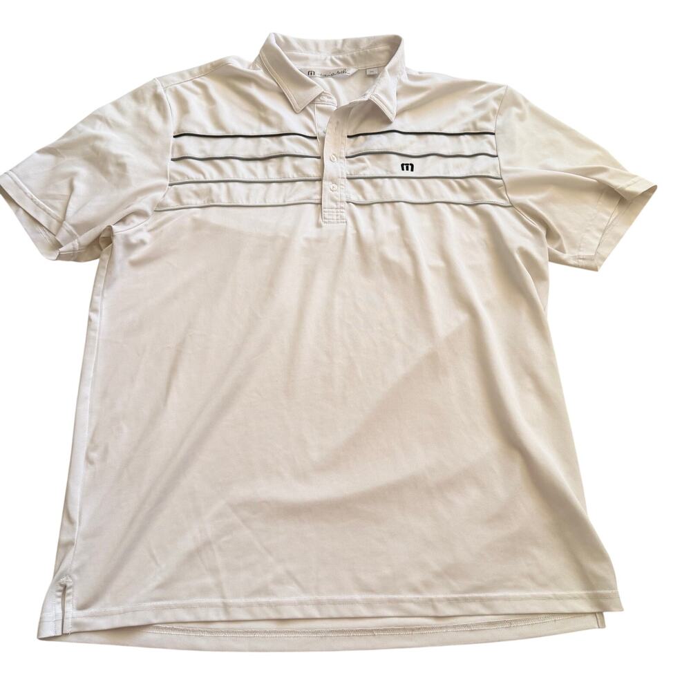 Travis Mathew white Striped Short Sleeve Polo XXL